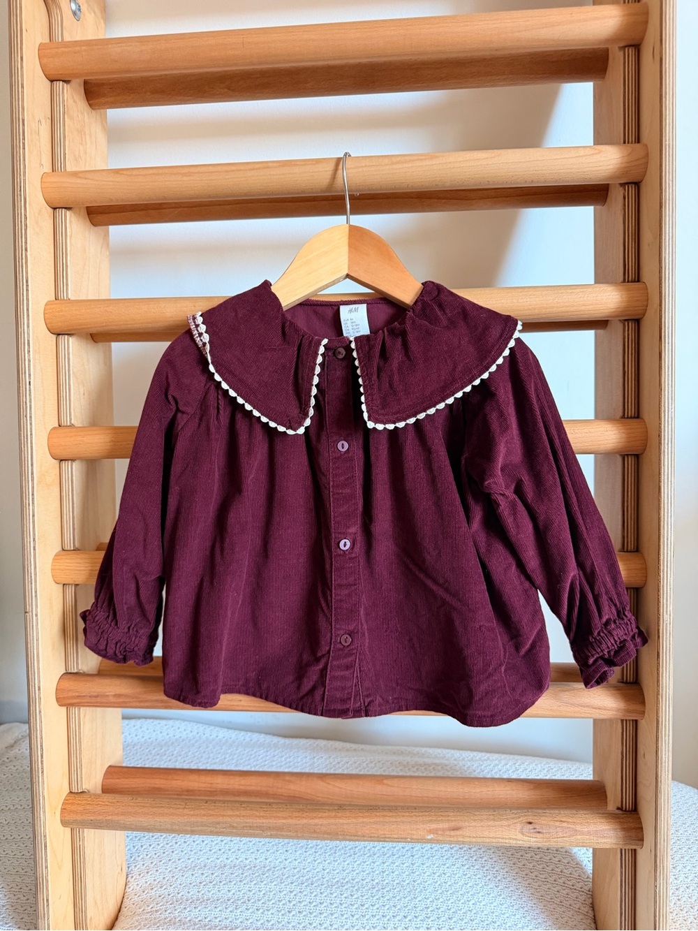 H&M Girls' Burgundy Peter Pan Collar Blouse with White Trim Sz 18M
